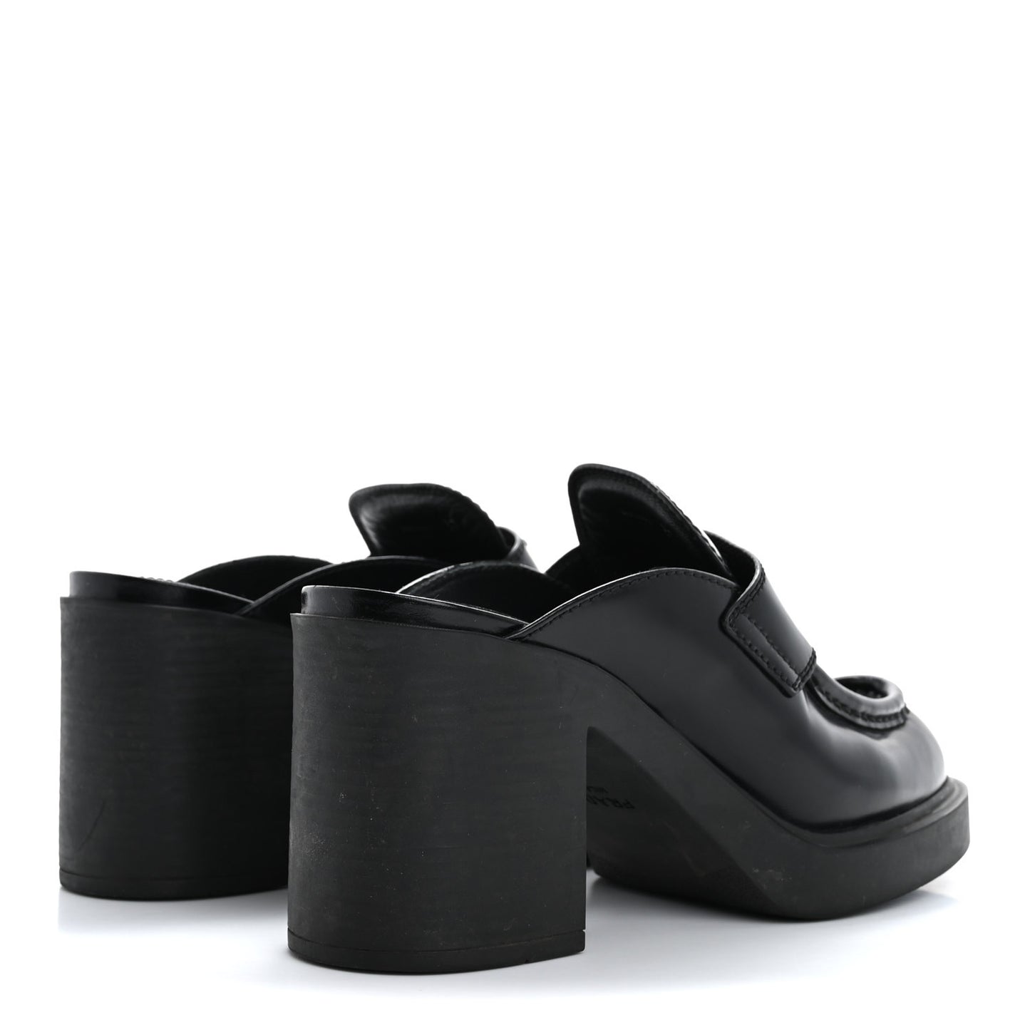Spazzolato Metal Triangle Logo Platform Loafer Mules 37 Black