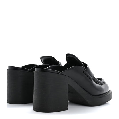 Prada Spazzolato Metal Triangle Logo Platform Loafer Mules 37 Black 5 of 17