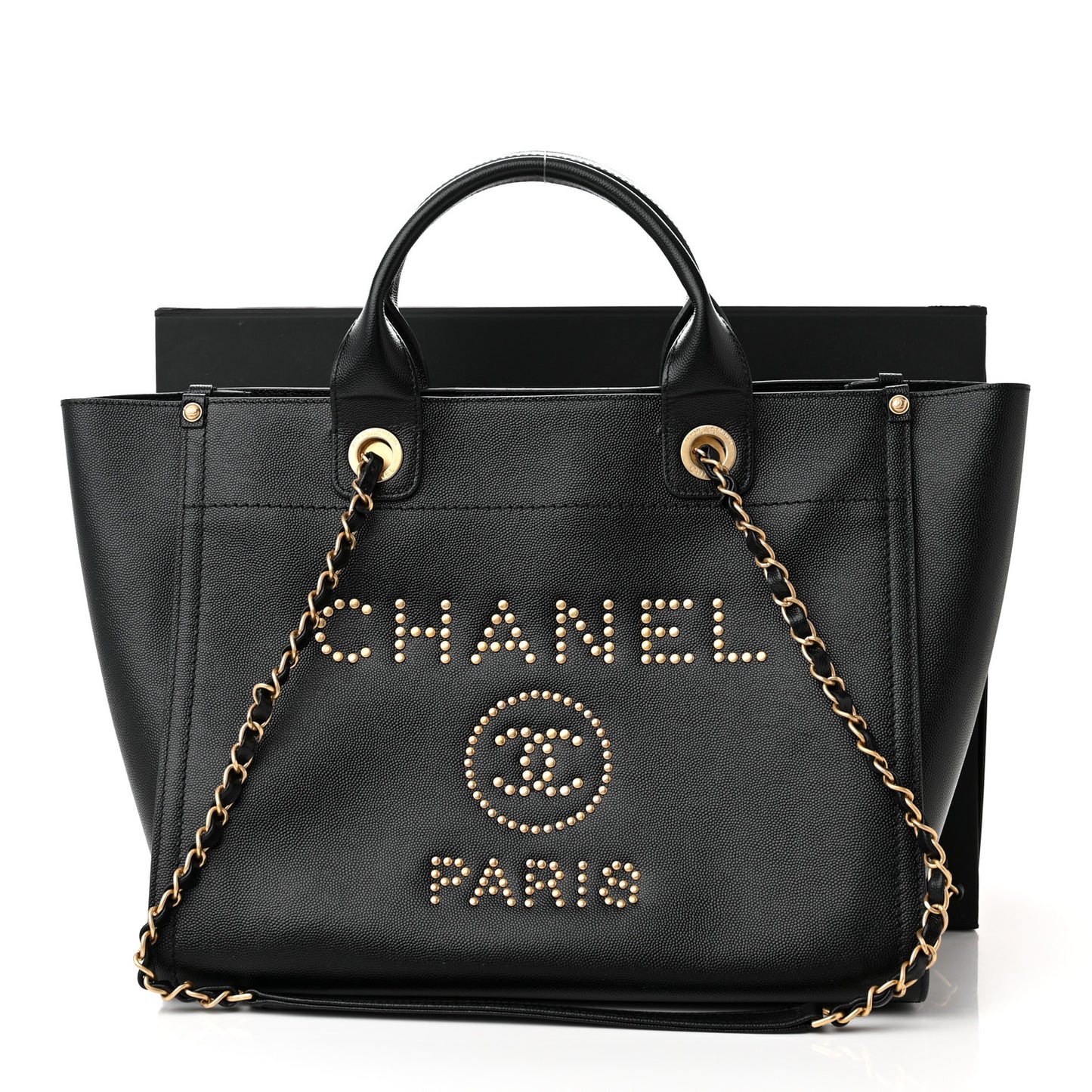Caviar Small Studded Deauville Tote Black