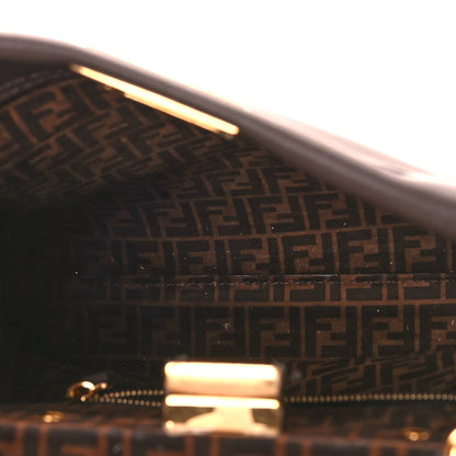 Fendi Vitello Seta Suede FF Mini Peekaboo Iconic Satchel Chocolate Sigaro Marrone 6 of 11