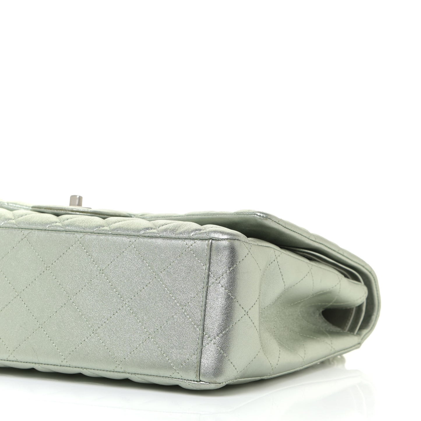 Metallic Lambskin Quilted Maxi Double Flap Green