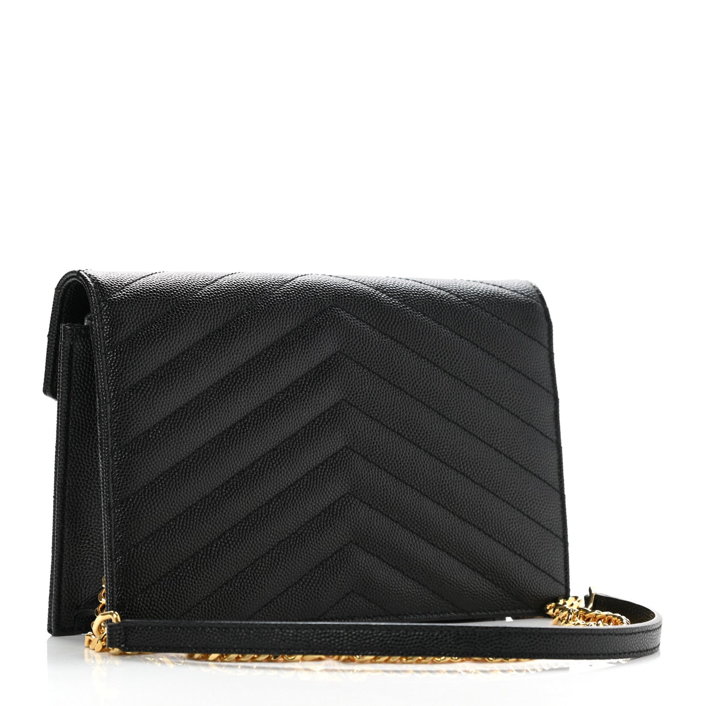 Grain De Poudre Matelasse Chevron Monogram Envelope Chain Wallet Black