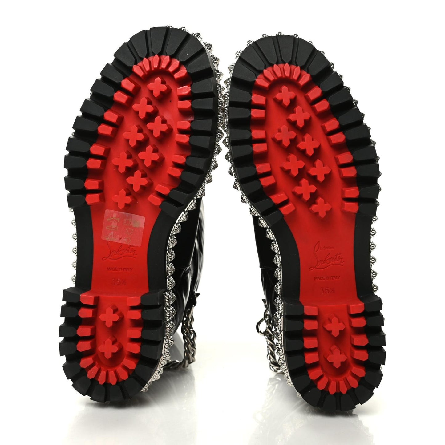 Glazed Fabric Quilted Calfskin Studded Chain Verdonna Boots 35.5 Black