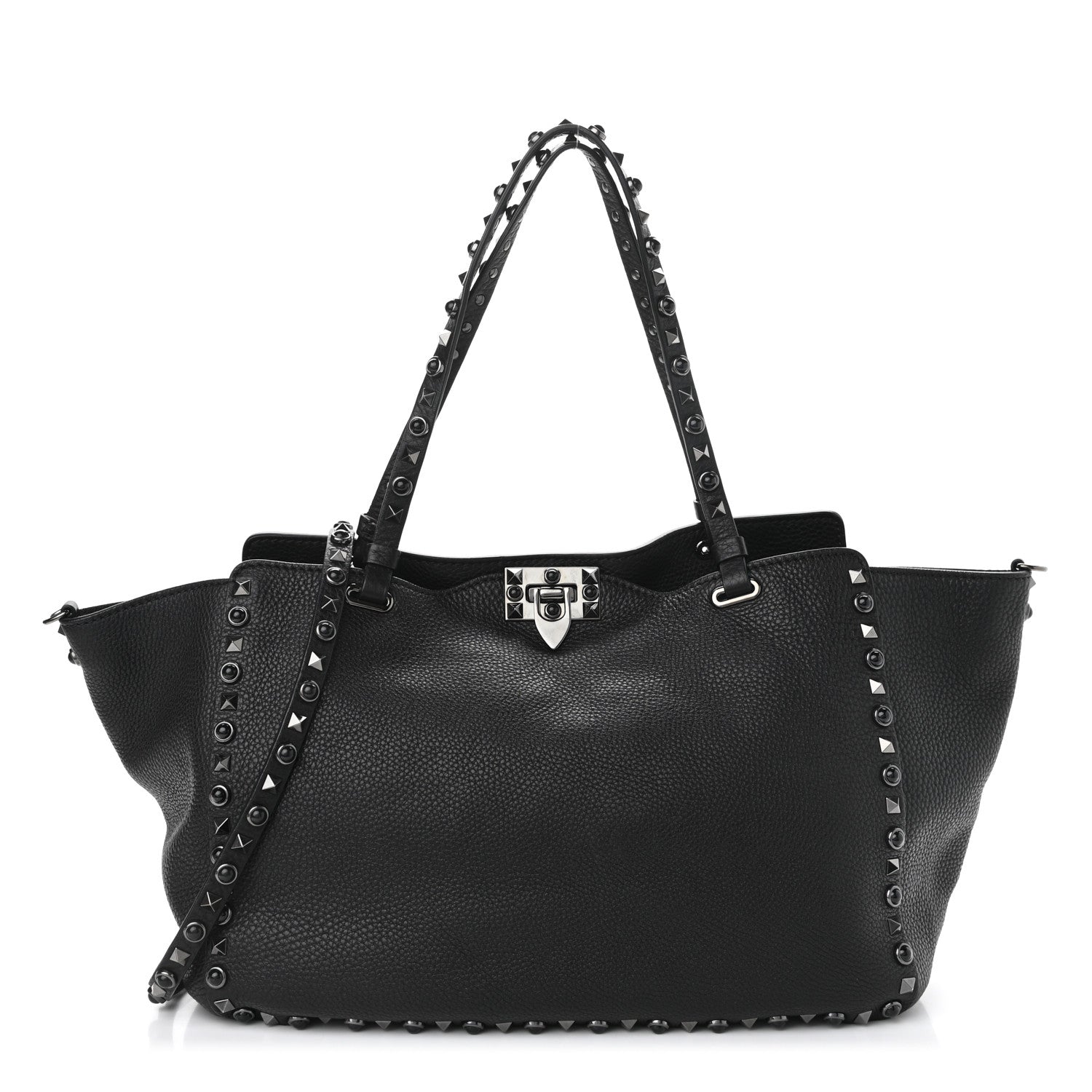 Valentino Garavani Grained Calfskin Onyx Medium Rockstud Rolling Tote Black 1 of 9