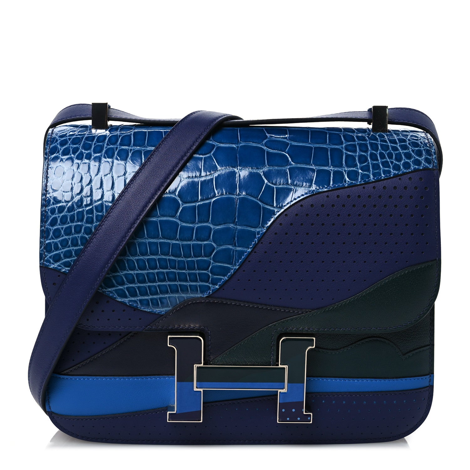 Hermes Shiny Alligator Swift Perforated Lizard Endless Road Constance 24 Bleu Zellige Bleu Encre Blue Nuit Vert Anglais 1 of 11