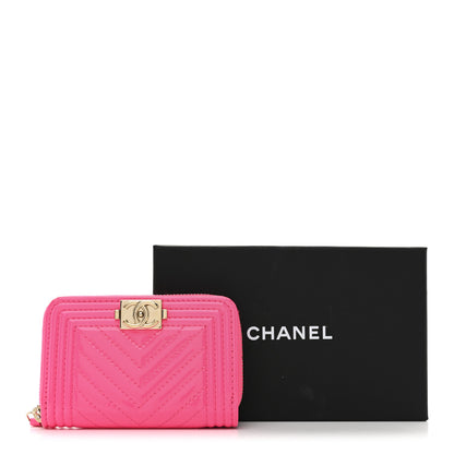 Chanel Patent Chevron Quilted Zip Around Boy Coin Purse Wallet Neon Pink 8 of 8