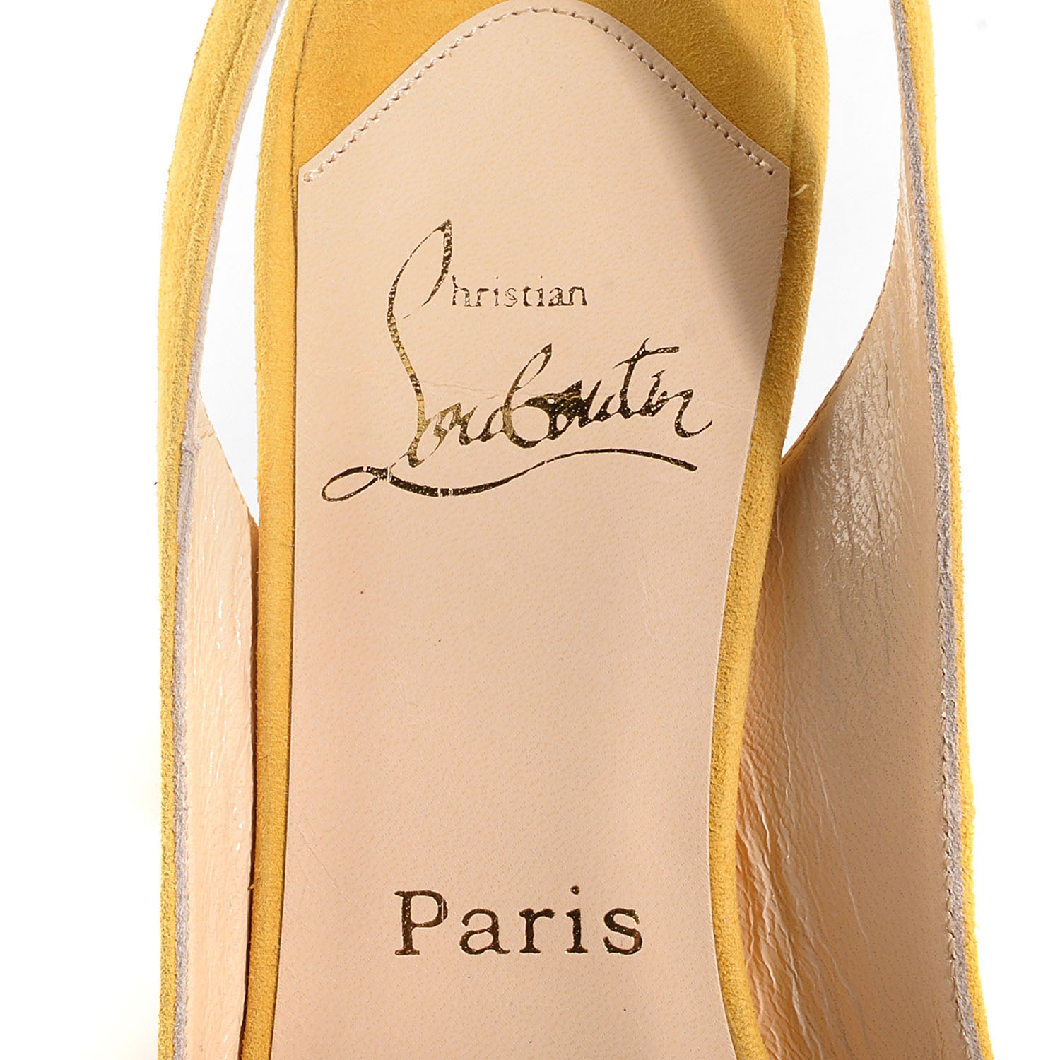 Christian Louboutin Suede YoYo Zeppa 120 Platform Slingback Peep Toe Pumps 37.5 Yellow 7 of 7