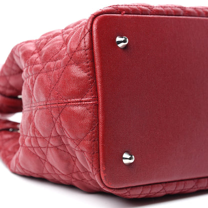 Christian Dior Coated Canvas Cannage Medium Panarea Tote Red 6 of 13