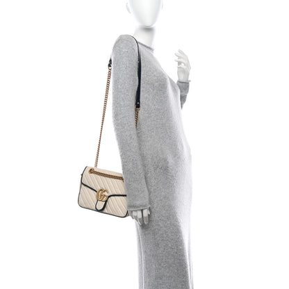 Gucci Vintage Effect Calfskin Matelasse Diagonal Small Torchon GG Marmont Shoulder Bag Mystic White Blue Agata 2 of 11