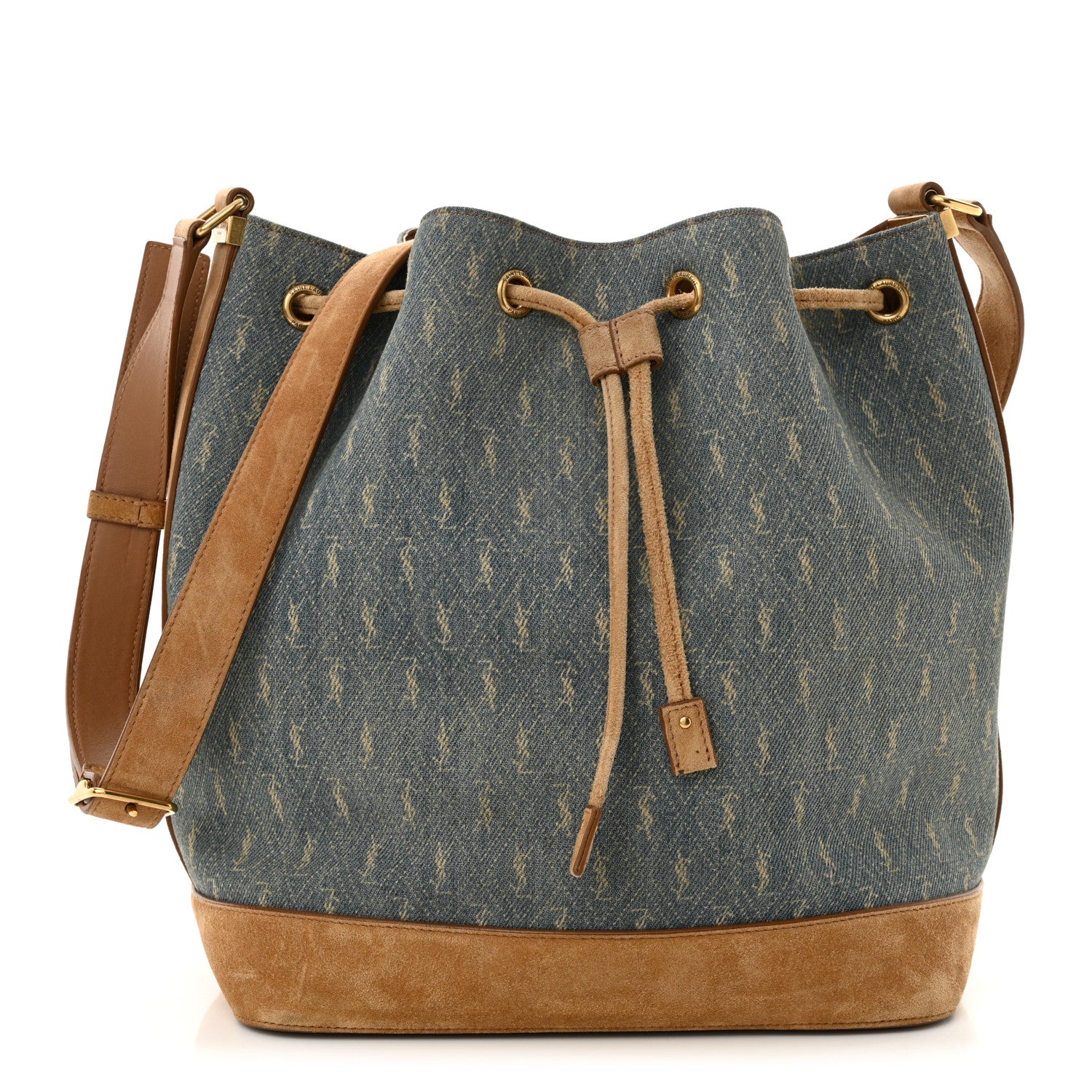 Saint Laurent Canvas All-Over Monogram Bucket Bag Denim 1 of 12