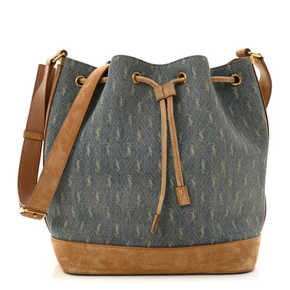 Saint Laurent Canvas All-Over Monogram Bucket Bag Denim 1 of 12