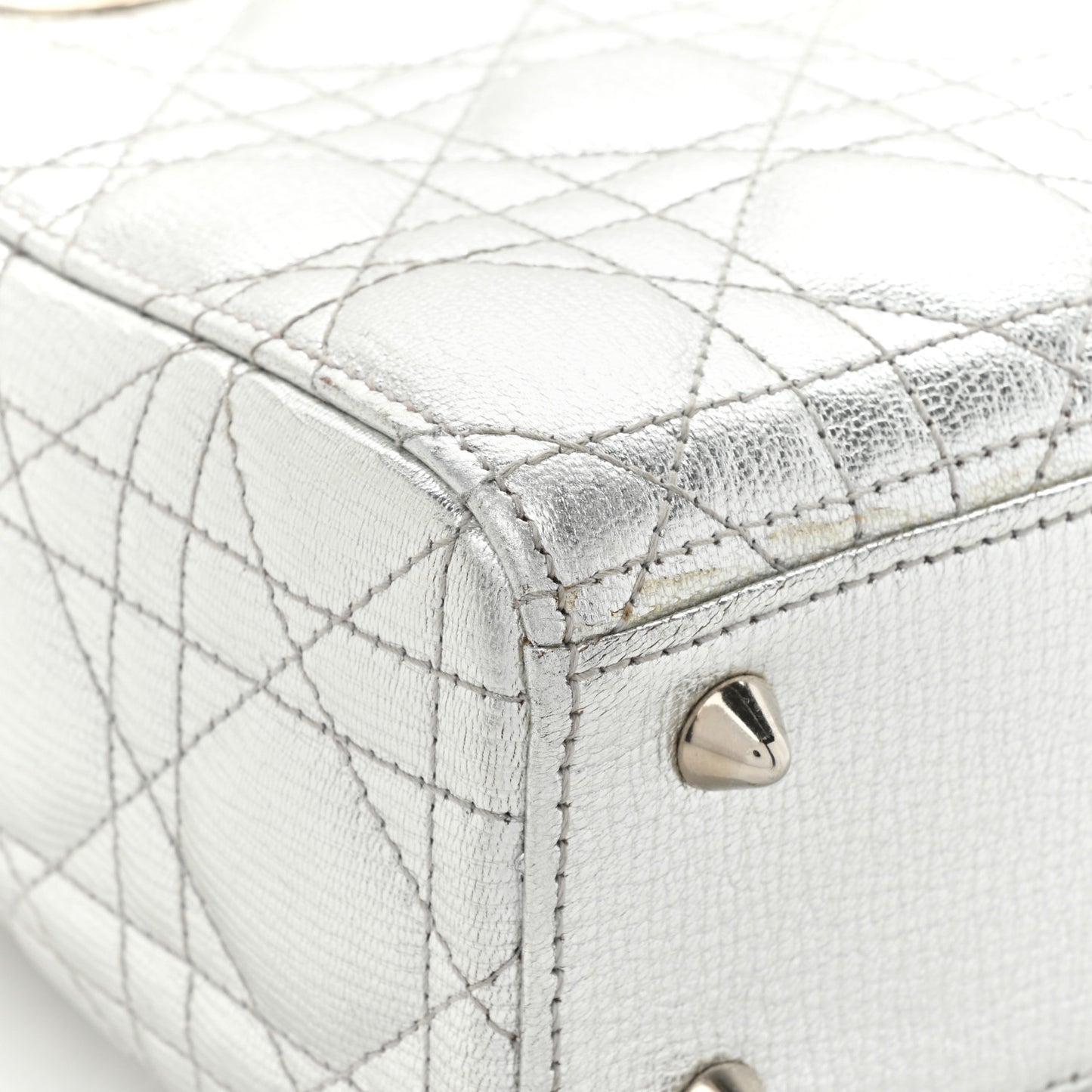 Metallic Grained Calfskin Cannage Small Lucky Badges My Lady Dior Silver