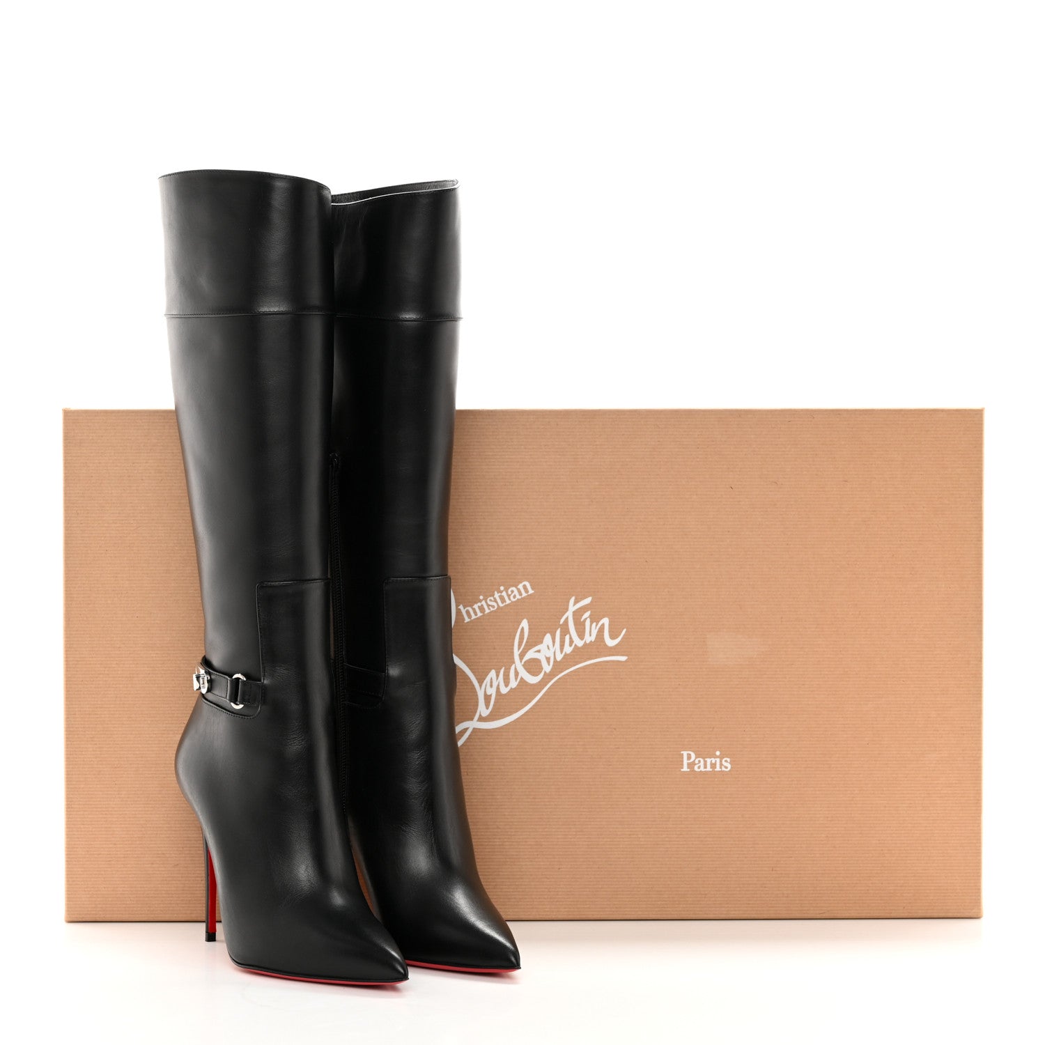Christian Louboutin Calfskin Lock Kate Botta 100 Knee High Boots 36 Black 9 of 9