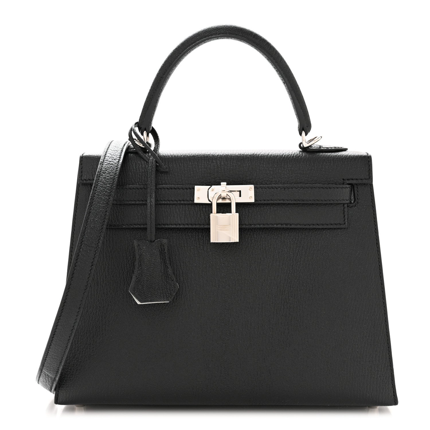 Hermes Chevre Mysore Horseshoe Kelly Sellier 25 Black Gris Perle 1 of 10