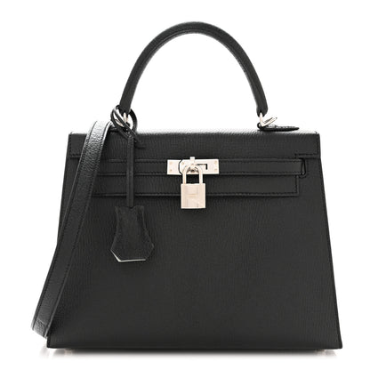 Hermes Chevre Mysore Horseshoe Kelly Sellier 25 Black Gris Perle 1 of 10