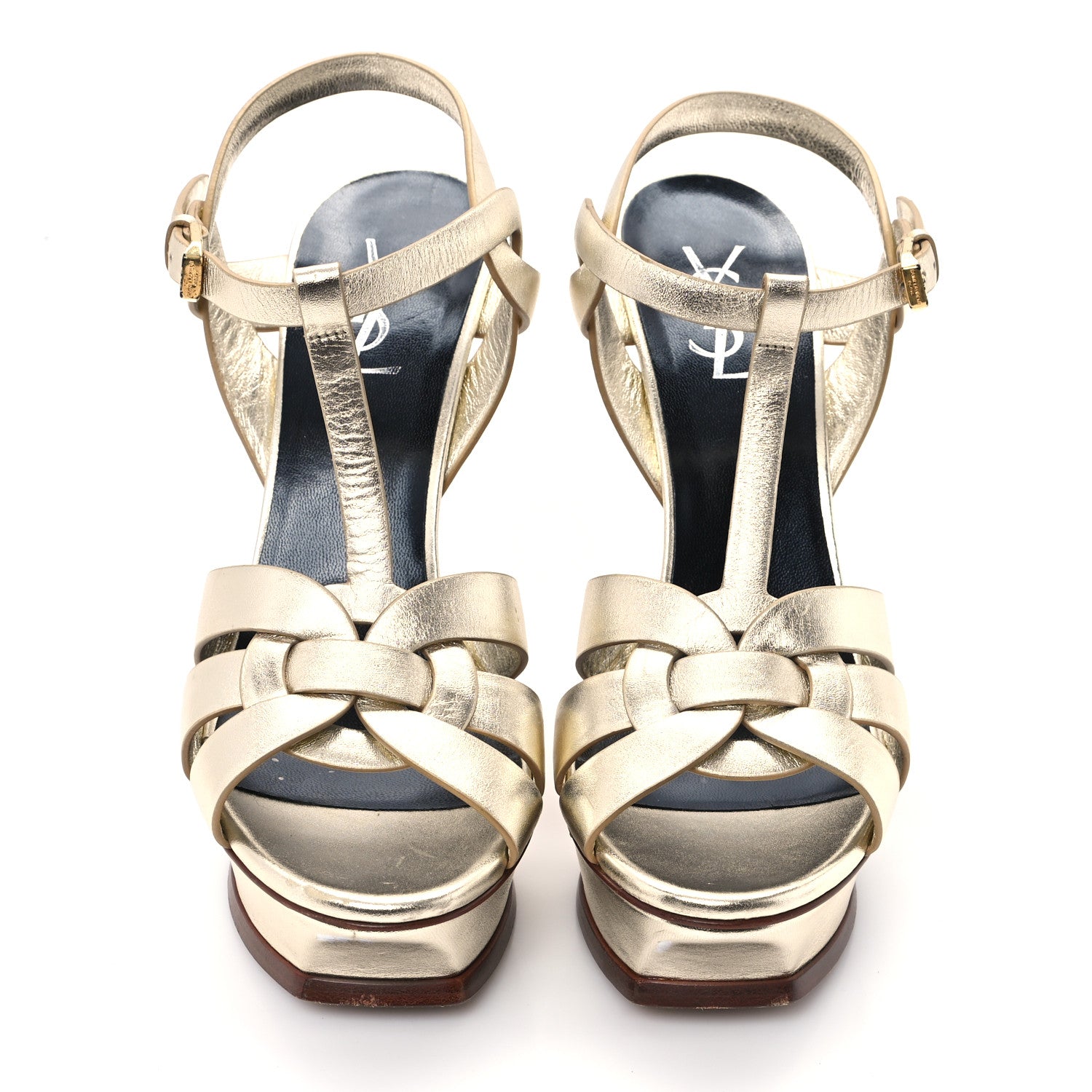 Saint Laurent Metallic Calfskin Tribute 105 Platform Sandals 40 Gold 3 of 12