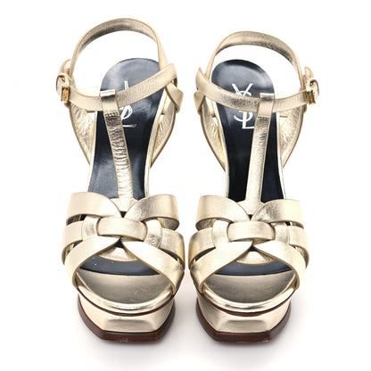 Saint Laurent Metallic Calfskin Tribute 105 Platform Sandals 40 Gold 3 of 12