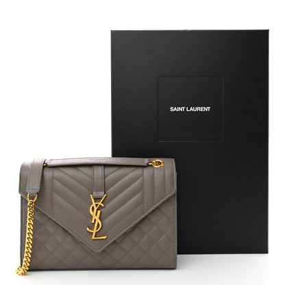 Saint Laurent Grain De Poudre Textured Mixed Matelasse Medium Triquilt Monogram Satchel Earth 16 of 16