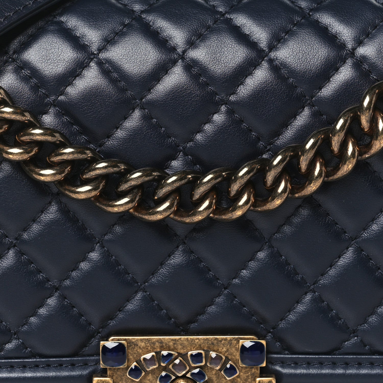 Chanel Lambskin Quilted Gripoix Medium Boy Flap Navy 8 of 10