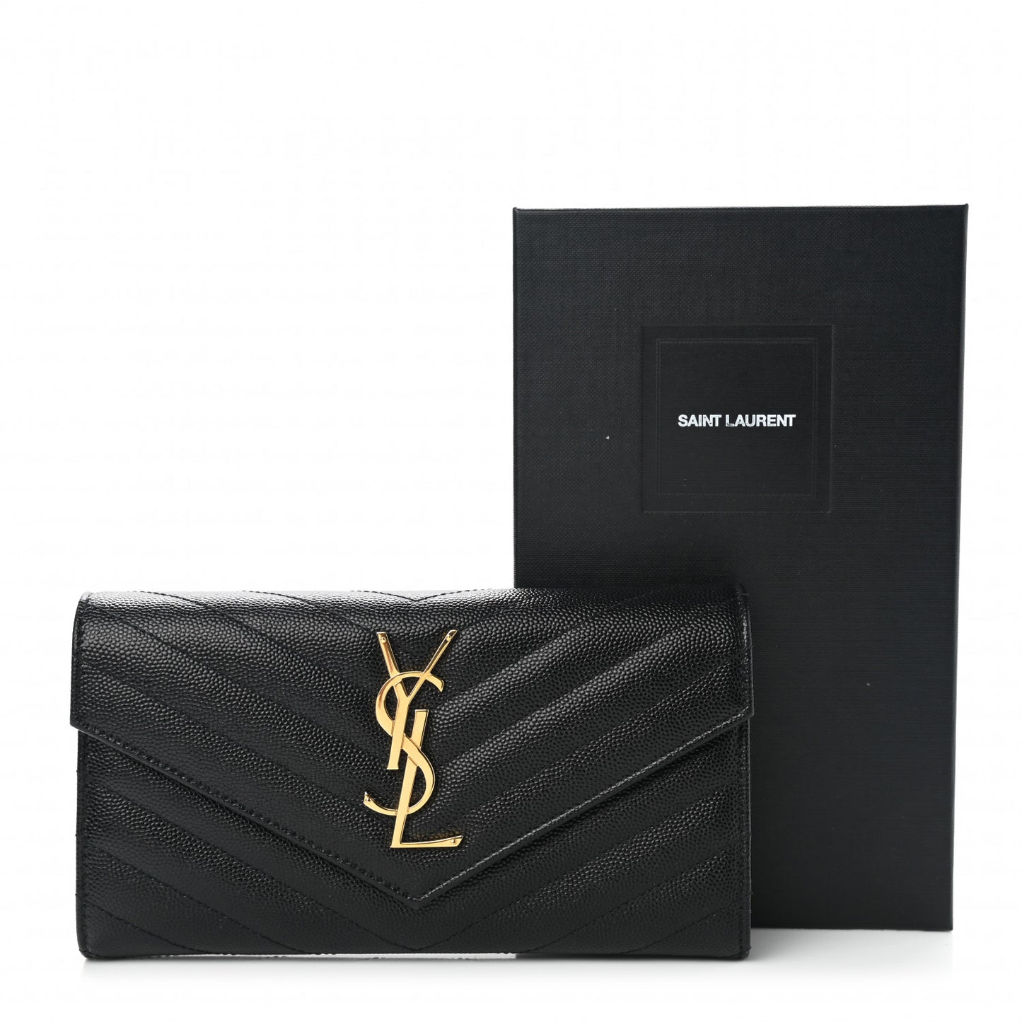 Grain De Poudre Matelasse Chevron Monogram Flap Wallet Black