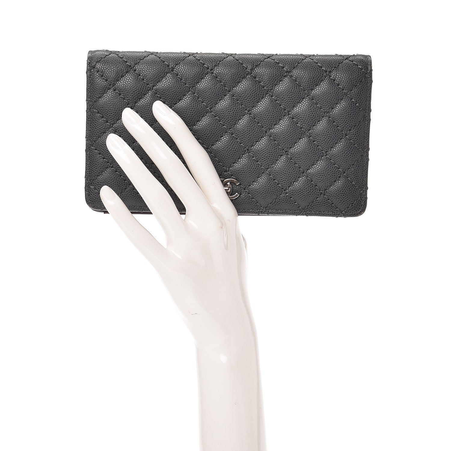 Chanel Caviar Quilted Stitched Yen Wallet Grey 2 of 10