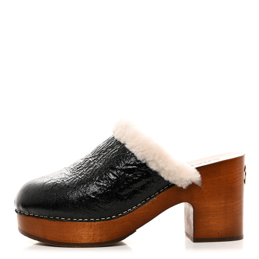 Crackled Sheepskin CC Mules 40 Black