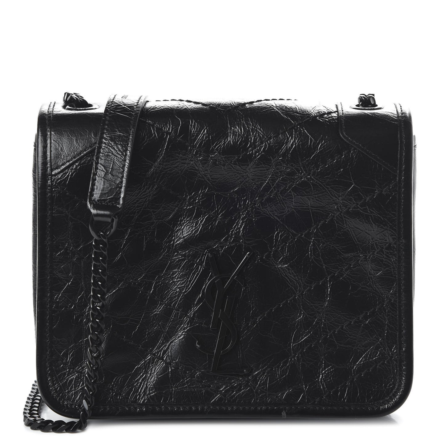 Crinkled Calfskin Matelasse Monogram Niki Chain Wallet Black