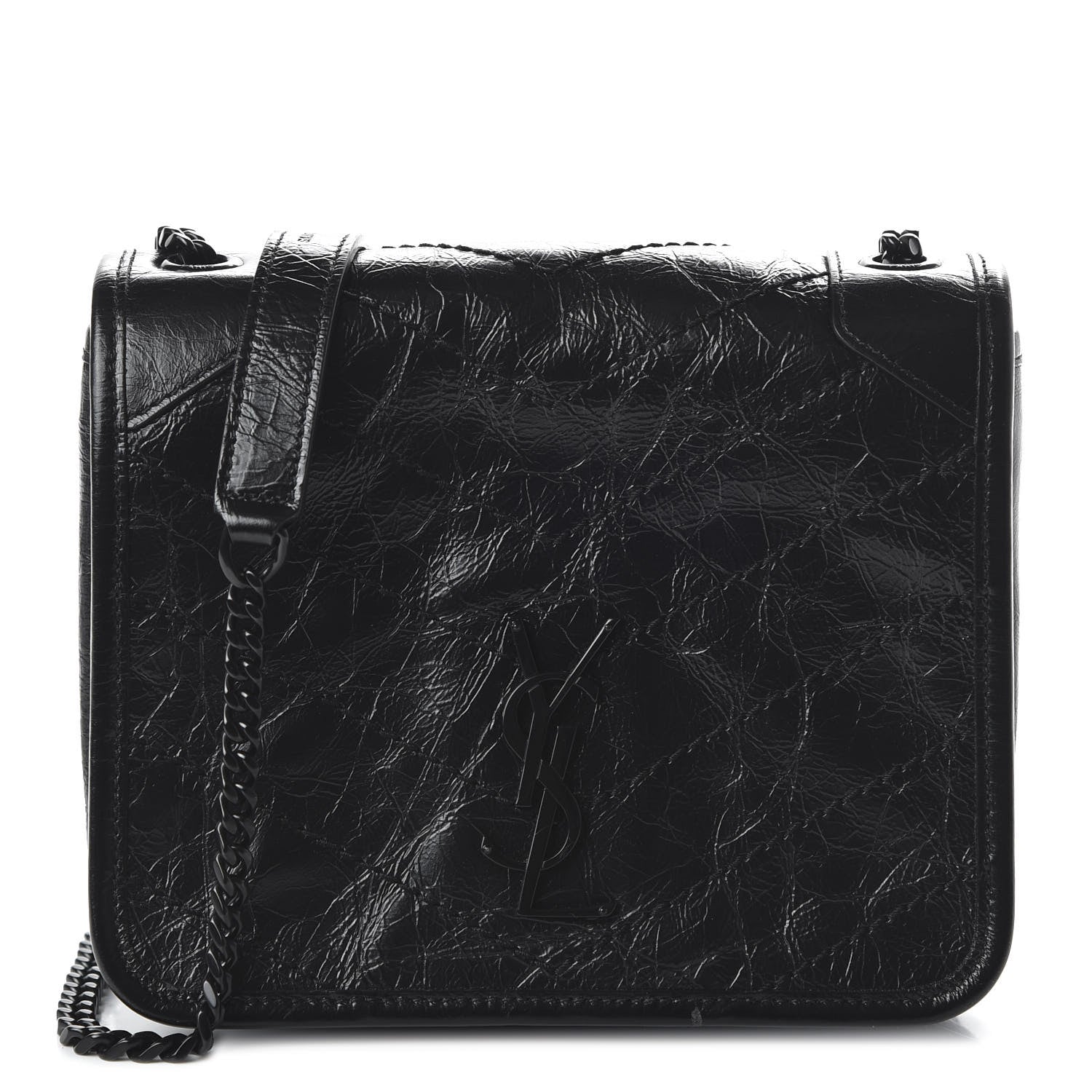 Saint Laurent Crinkled Calfskin Matelasse Monogram Niki Chain Wallet Black 1 of 9