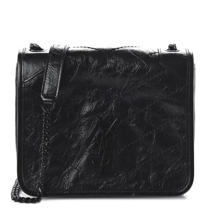 Saint Laurent Crinkled Calfskin Matelasse Monogram Niki Chain Wallet Black 1 of 9