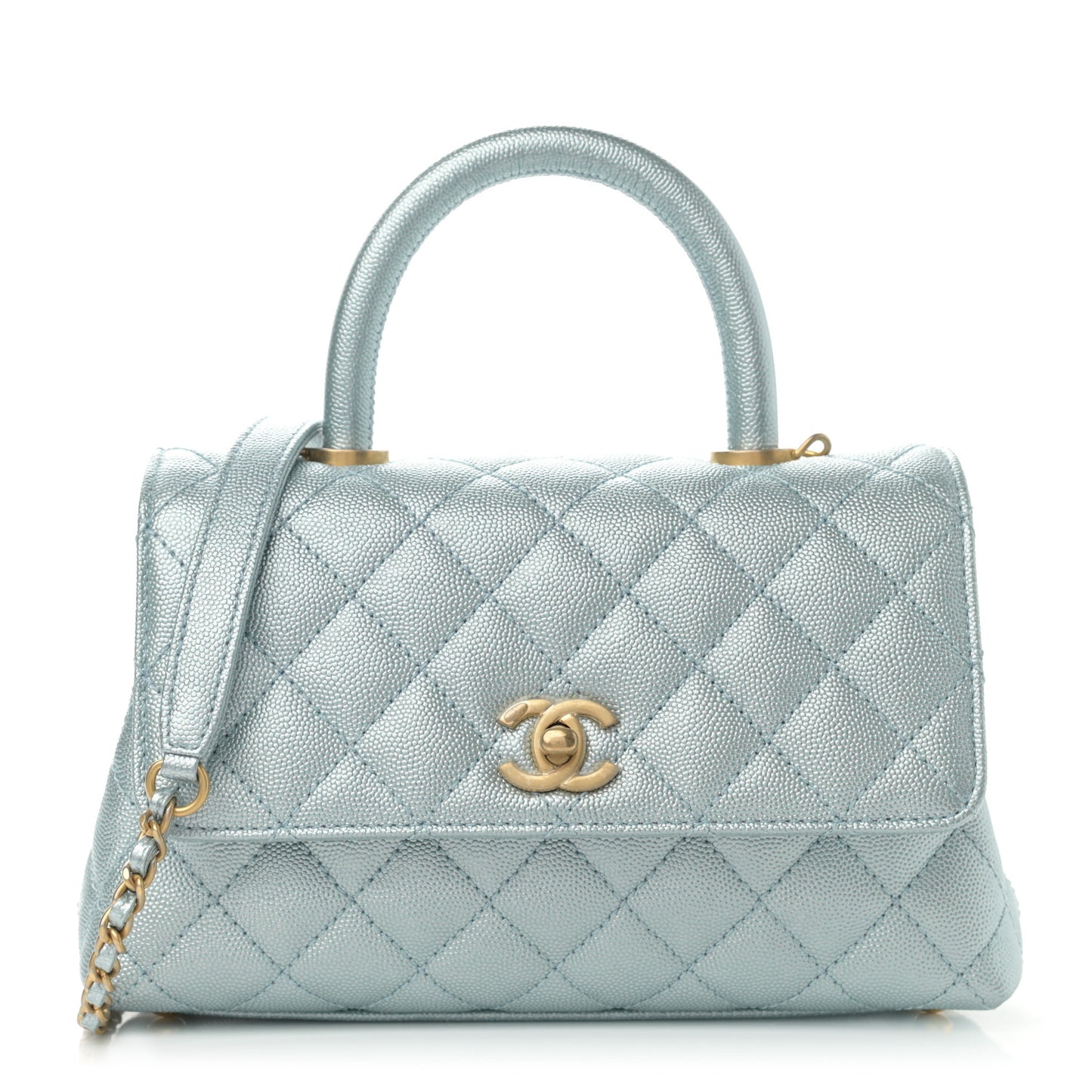 Metallic Caviar Quilted Mini Coco Handle Flap Light Blue