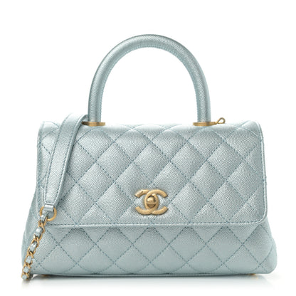 Chanel Metallic Caviar Quilted Mini Coco Handle Flap Light Blue 1 of 10