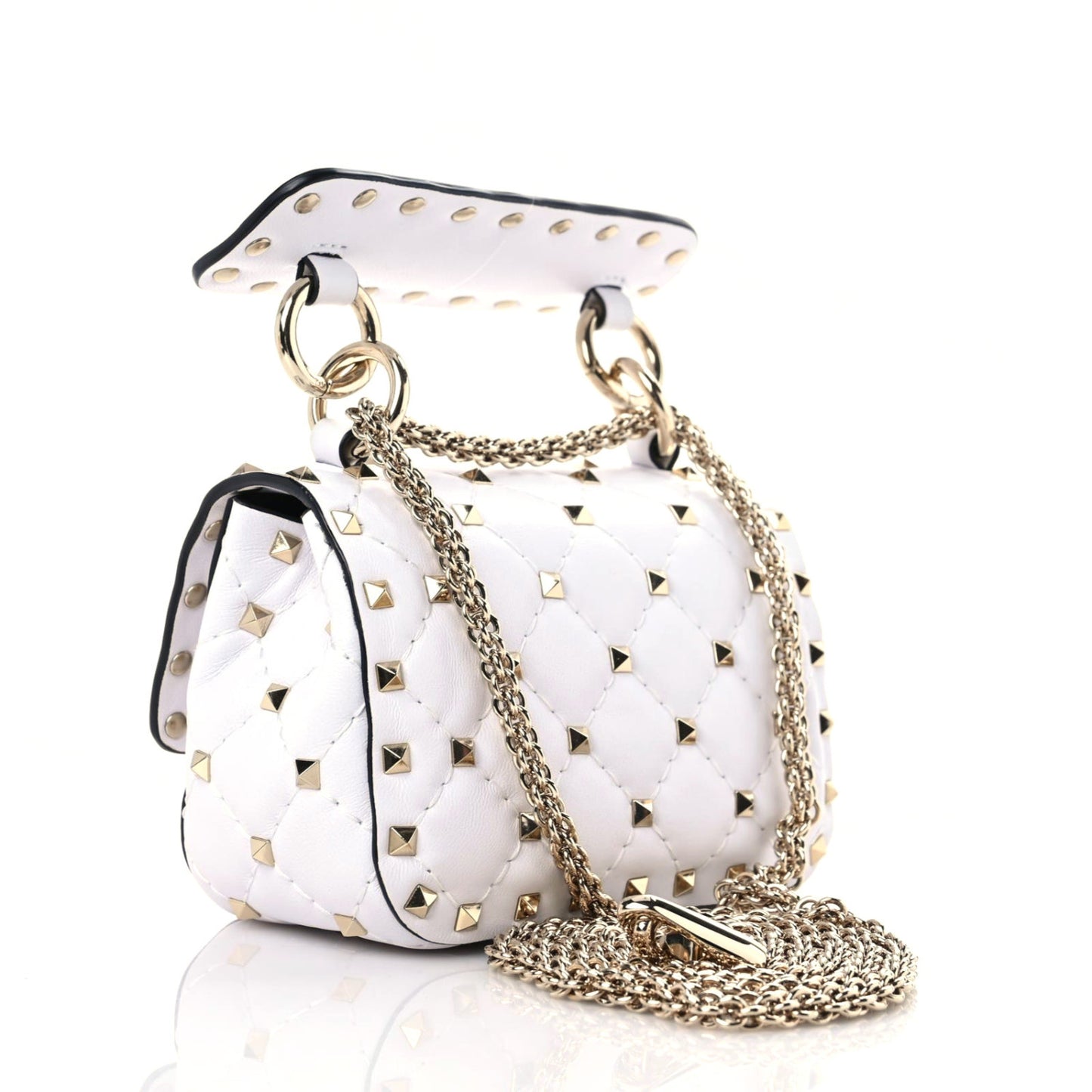 Nappa Micro Rockstud Spike Shoulder Bag White