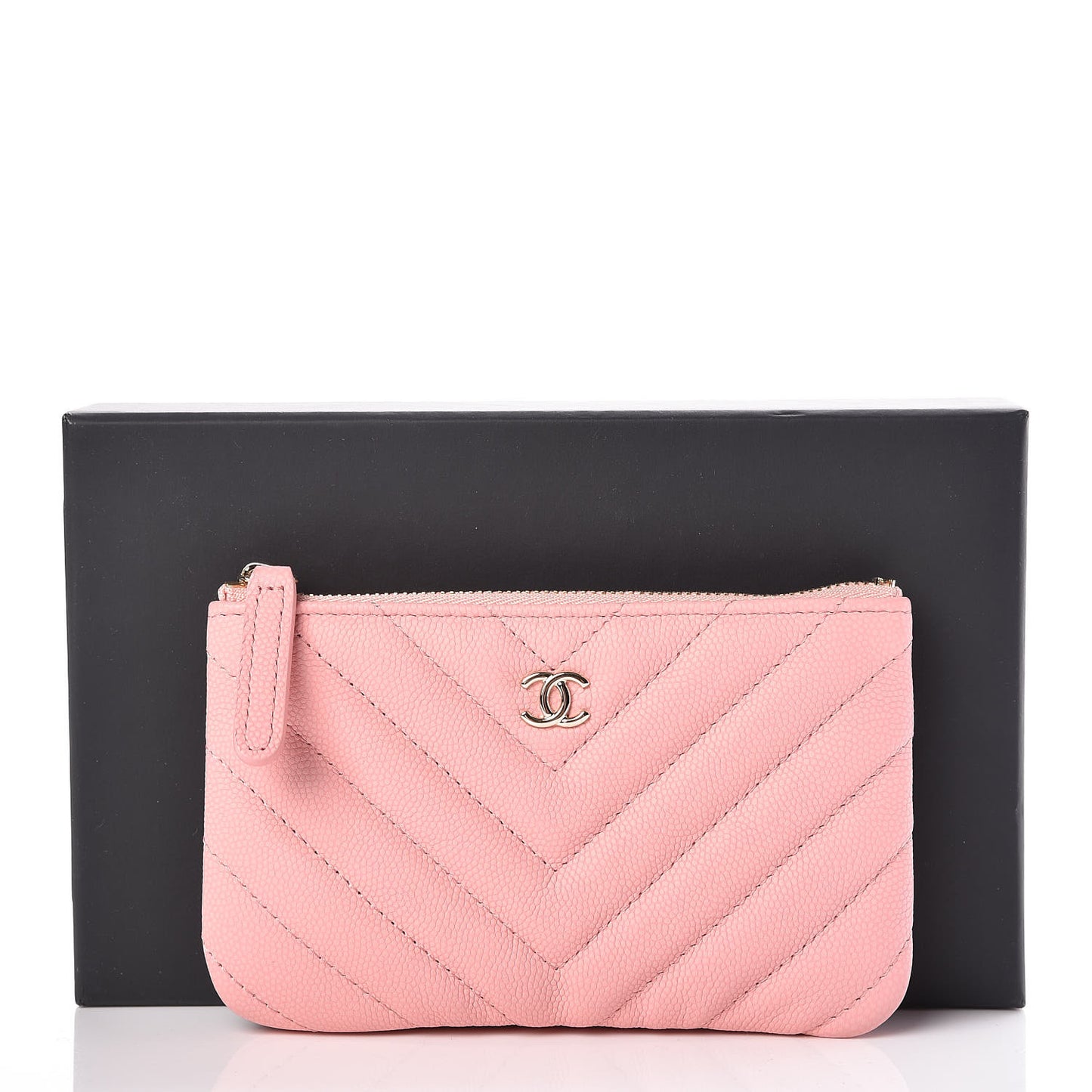 Caviar Chevron Quilted Small Cosmetic Case Pink