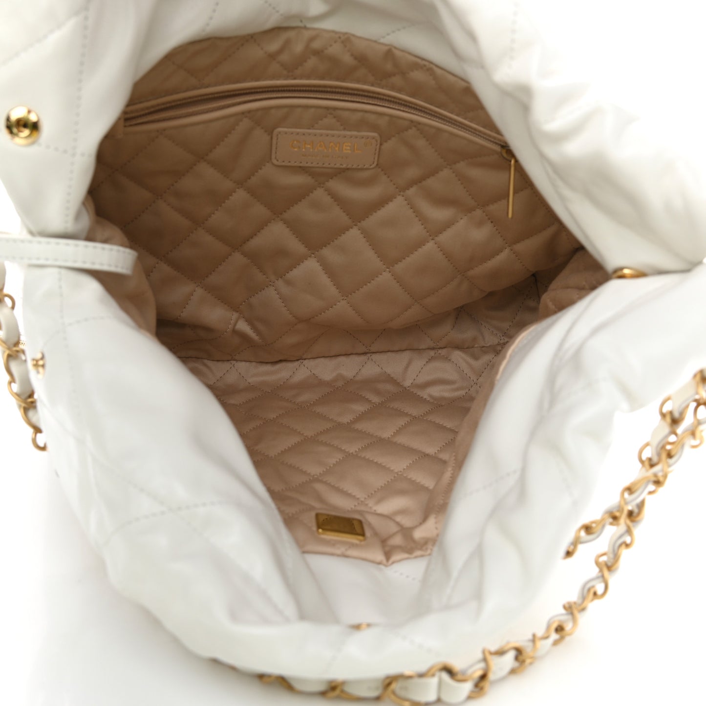 Shiny Calfskin Quilted Small Chanel 22 White