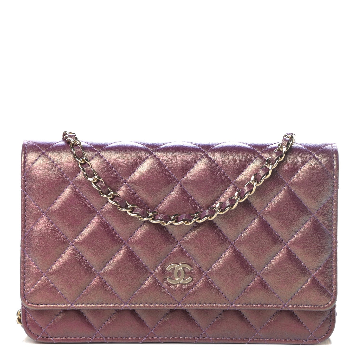 Chanel Iridescent Lambskin Quilted Wallet On Chain WOC Purple 1 of 12