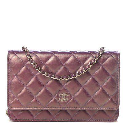 Chanel Iridescent Lambskin Quilted Wallet On Chain WOC Purple 1 of 12