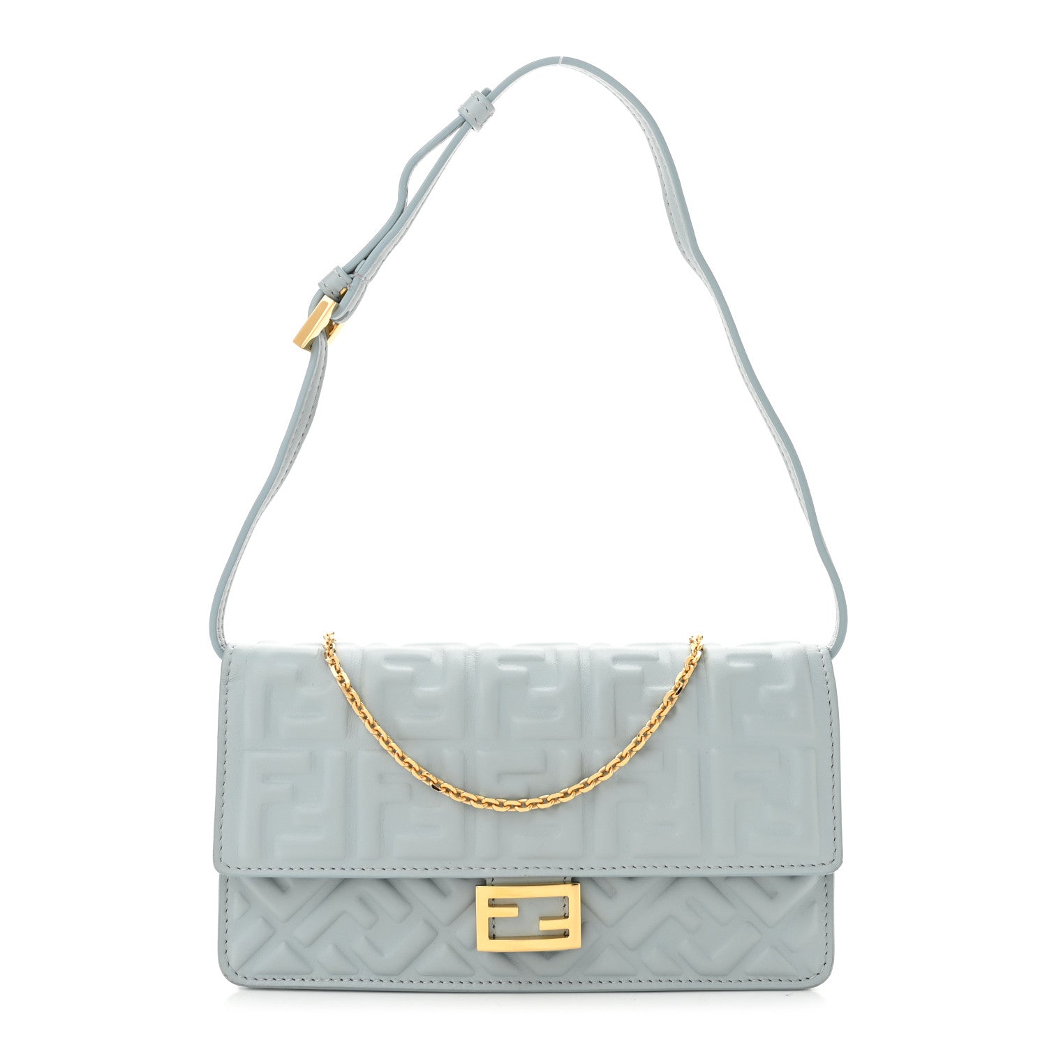 Fendi Nappa Matisse FF Embossed Wallet On Chain Baguette Anice 1 of 9