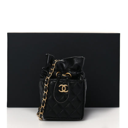 Chanel Calfskin Quilted Mini Drawstring Bucket Bag Black 10 of 10