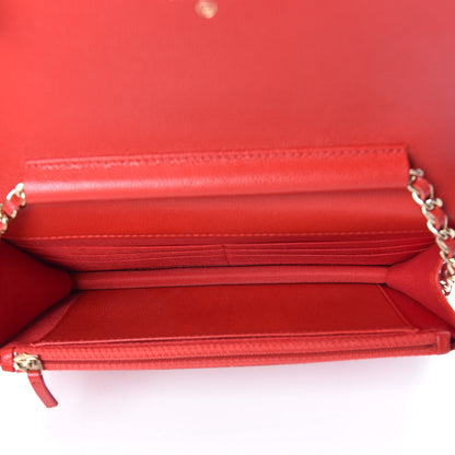 Chanel Caviar Camellia Embossed Wallet On Chain WOC Red 7 of 12