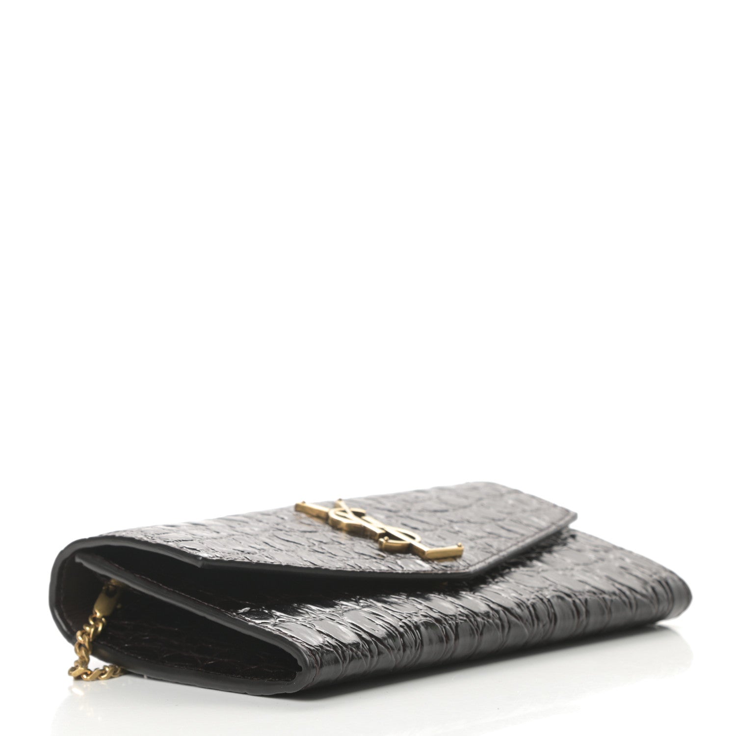 Saint Laurent Calfskin Crocodile Embossed Monogram Uptown Chain Wallet Fondente 5 of 12