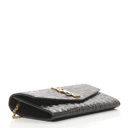Saint Laurent Calfskin Crocodile Embossed Monogram Uptown Chain Wallet Fondente 5 of 12