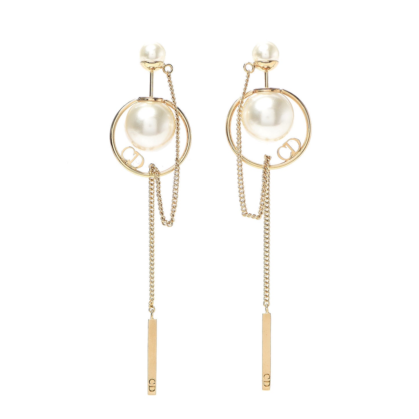 Pearl Tribales Dangle Chain Earrings Gold