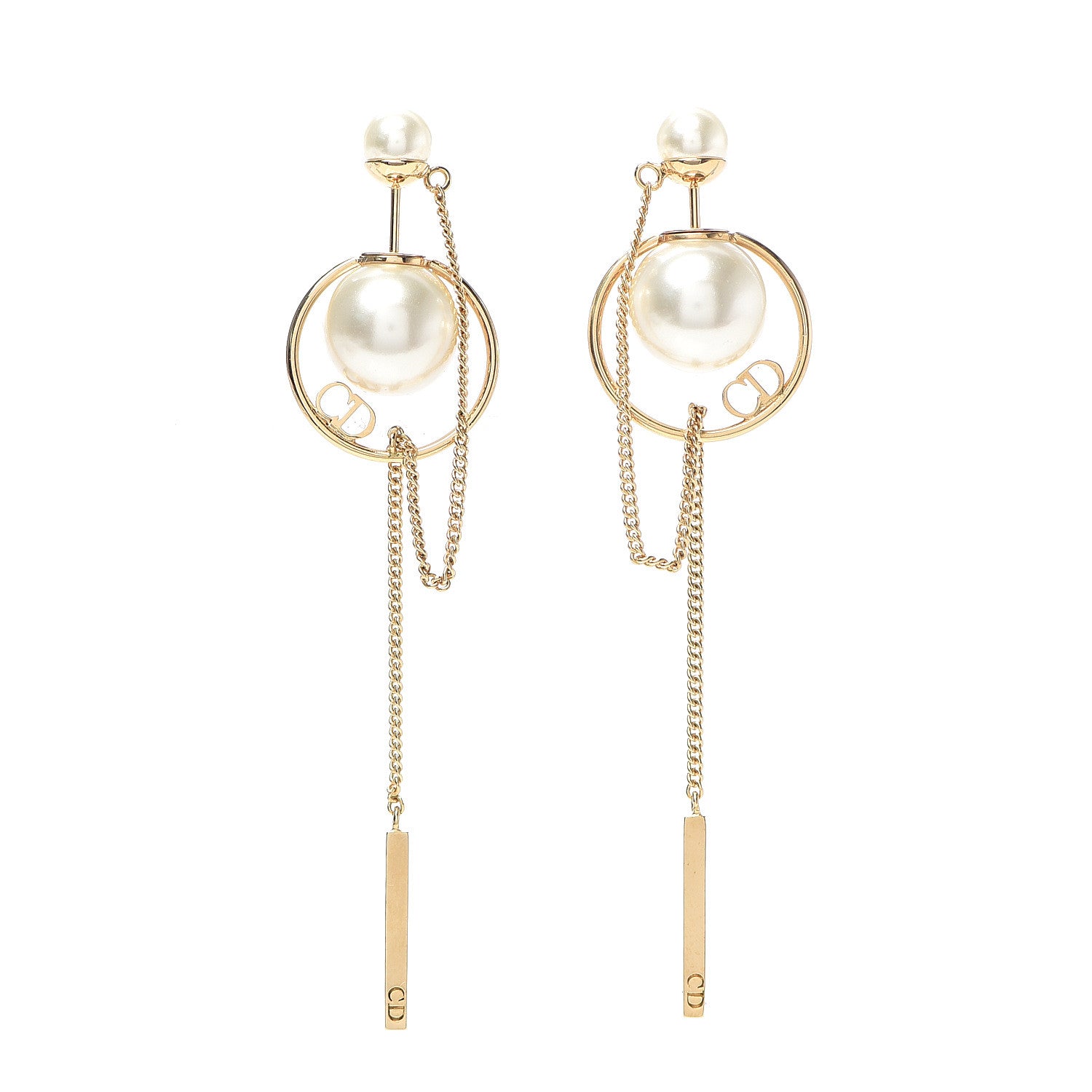 Christian Dior Pearl Tribales Dangle Chain Earrings Gold 1 of 5