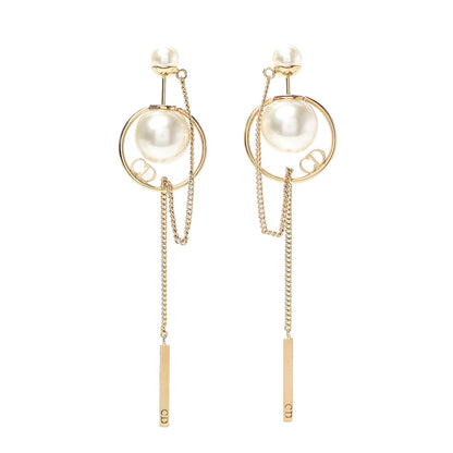 Christian Dior Pearl Tribales Dangle Chain Earrings Gold 1 of 5