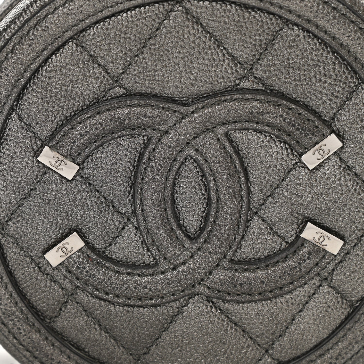 Chanel Metallic Caviar Quilted Round Filigree Crossbody Dark Silver 8 of 10