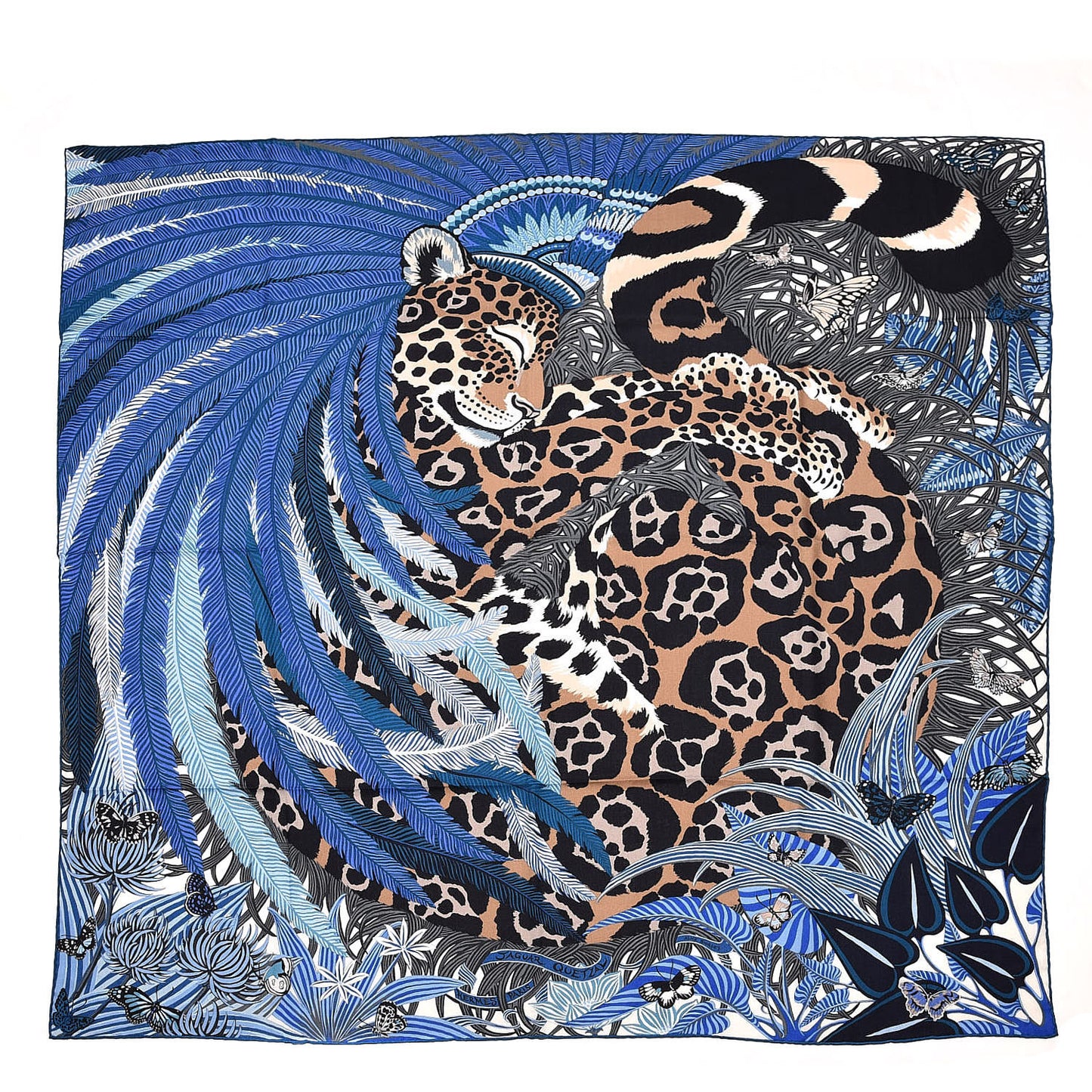 Cashmere Silk Jaguar Quetzal Shawl 140 Bleu Taupe Gris