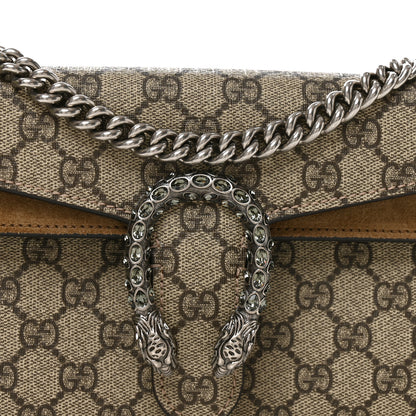 Gucci GG Supreme Monogram Suede Crystal Small Dionysus Shoulder Bag Beige Ebony Taupe 8 of 11