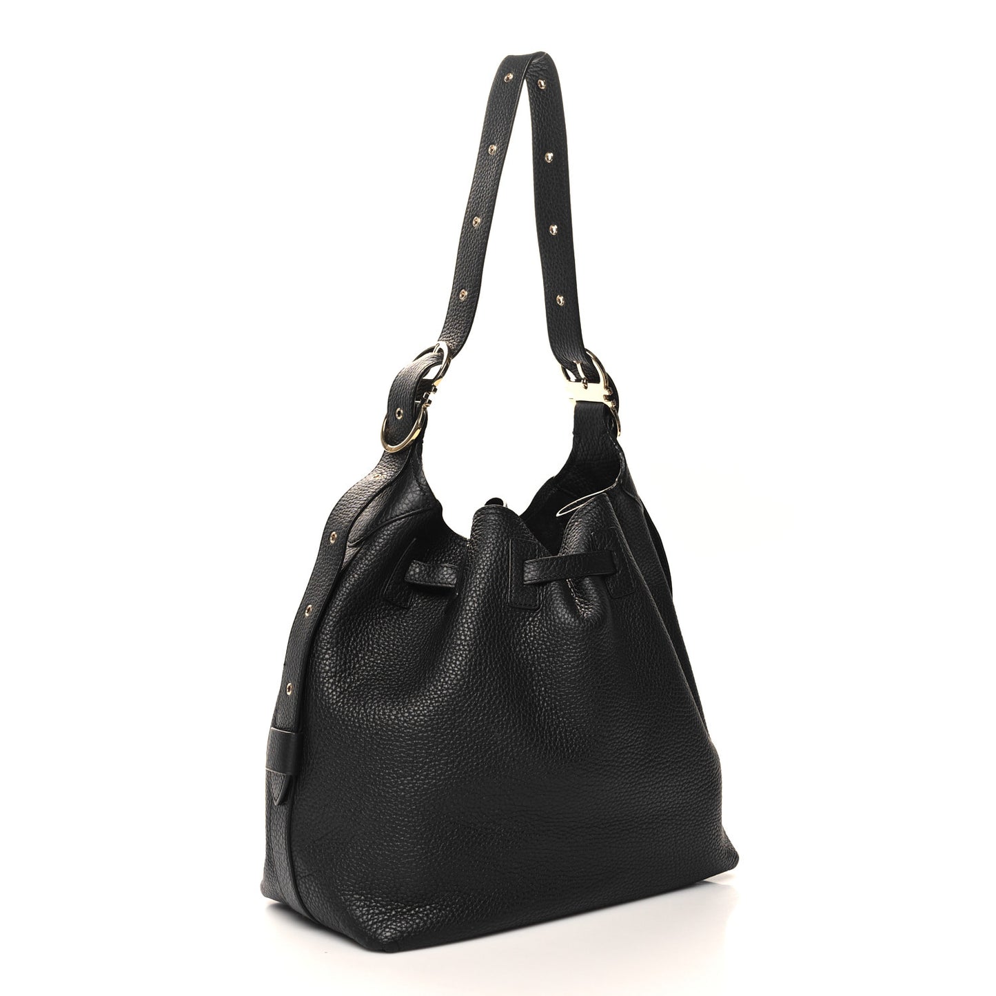 Grained Calfskin Carla Bucket Bag Black