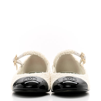 Chanel Tweed Patent Mary Jane Flats 35.5 White Black 2 of 9
