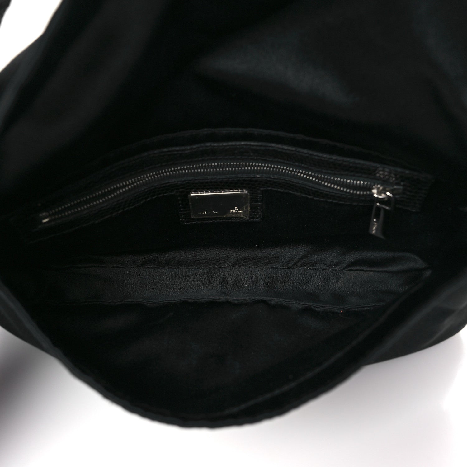Fendi Satin Lizard Crystal Baguette Black 5 of 10